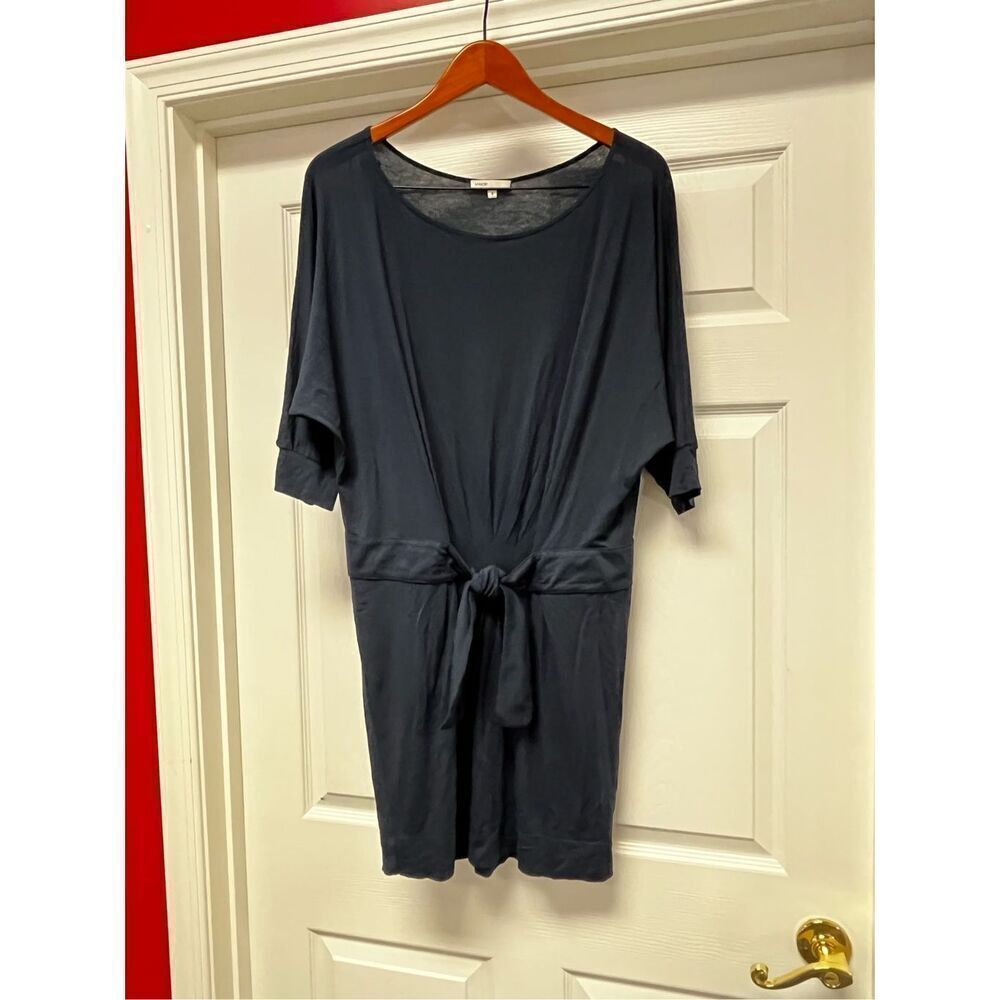 Vince Navy Jersey Tie Front 3/4 Sleeve Dress sz S EUC
